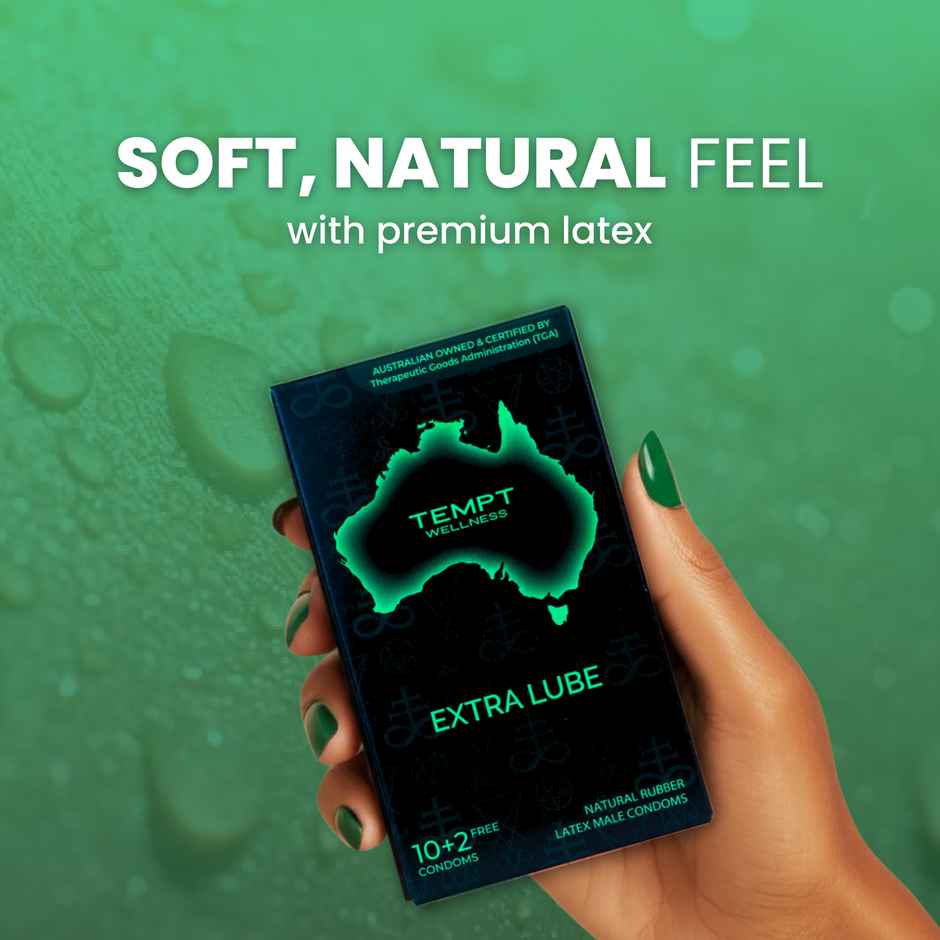Tempt Wellness Extra Lube Condoms | Maximum Lubrication | Premium Natural Latex