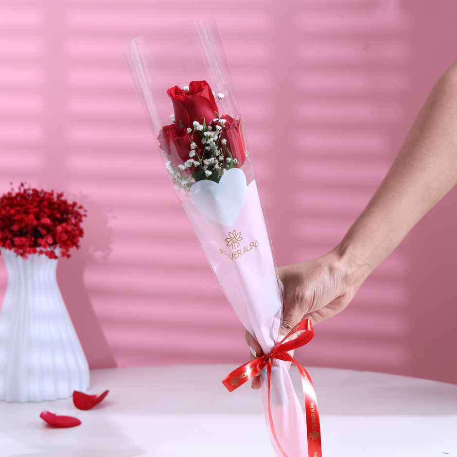 Durex Extra Time Condom (10pc) & Skore Lubes - Cherry Flavour (50ml) & Floweraura 3 Red Roses In Sleeve (1pc) Combo