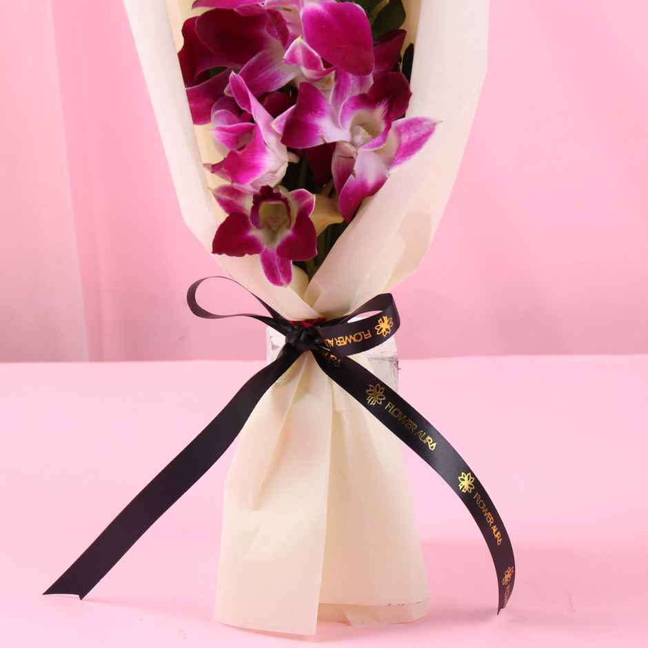 FlowerAura Single Purple Orchid in White Non-Woven Paper