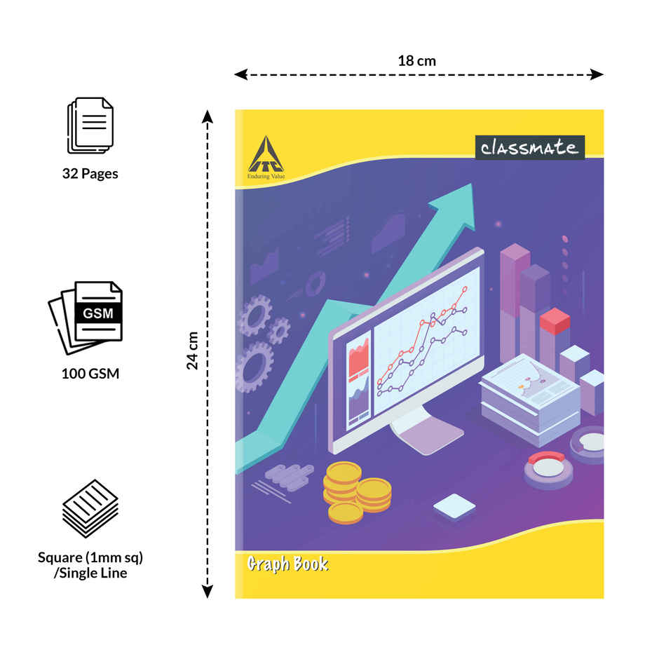 Classmate|Graph Book|Soft Cover| | Graph (Square - 1 mm/Single Line) | 280 x 220|32 pages