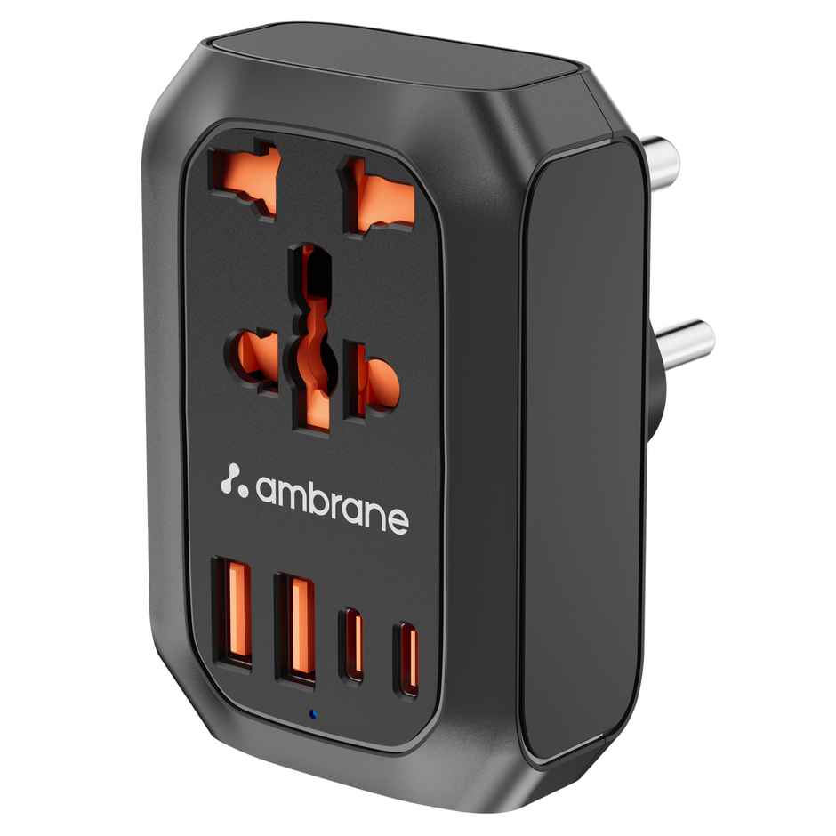 Ambrane 5 in 1 fasr charger Multi Charger device USB- A Ports & Type C ports AC socket | Black