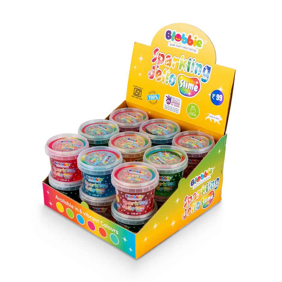 Hamleys Blobbie Sparkling Jello Slime | Display Box of 18 Slime Containers - 6 Colours x 3 Each