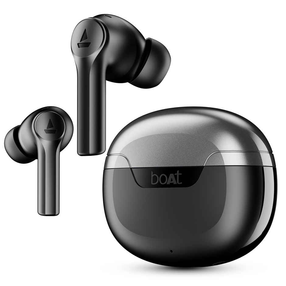 boAt Airdopes 300 TWS Eabuds with mic, Cinematic Spatial Audio, 50HRS Battery, 4Mic AI ENx, Fast Charge, App Support, Low Latency, IPX4, v5.3 Bluetooth Earbuds - Gunmetal Black