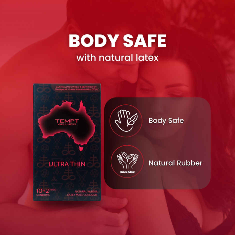 Tempt Wellness Ultra Thin Condoms | Premium Natural Rubber Latex | Extra Sensitivity