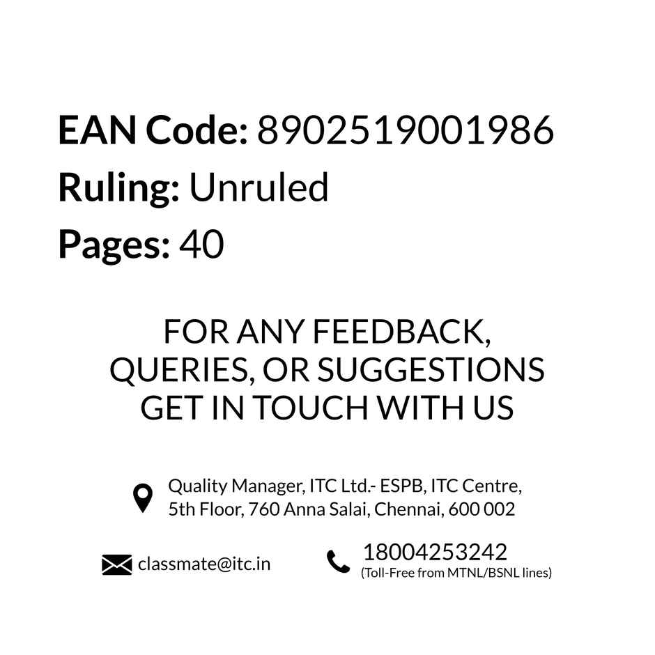 Classmate| Assorted Unruled Drawing Book (40 Pages, 42 x 29.7 cm, Multicolour)