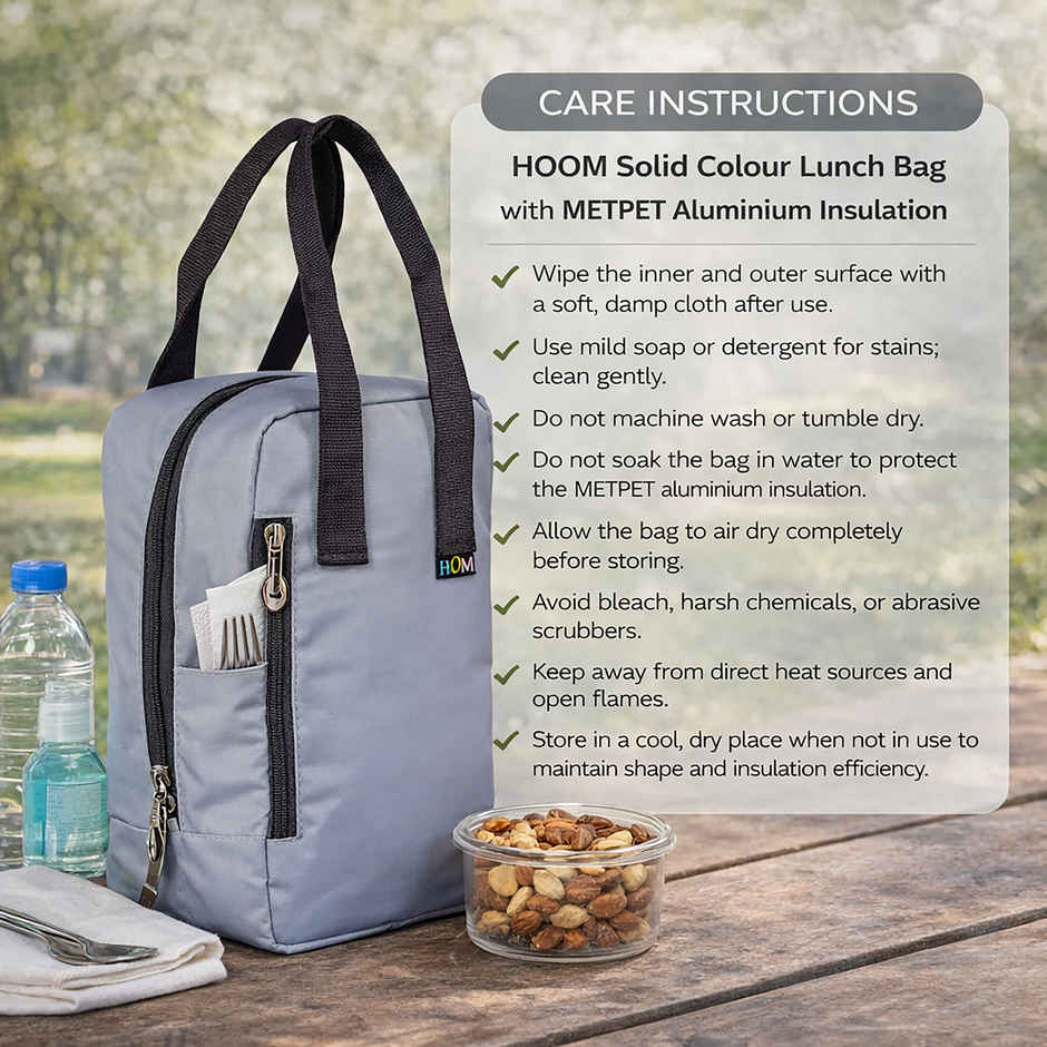 HOOM Solid Colour Lunch Bag with Met-PET Insulation & Front Pocket | Fresh and Warm for Longer