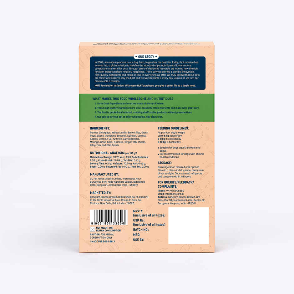HUFT Sara's Wholesome Classic Paneer and Veggies Dog Wet Food