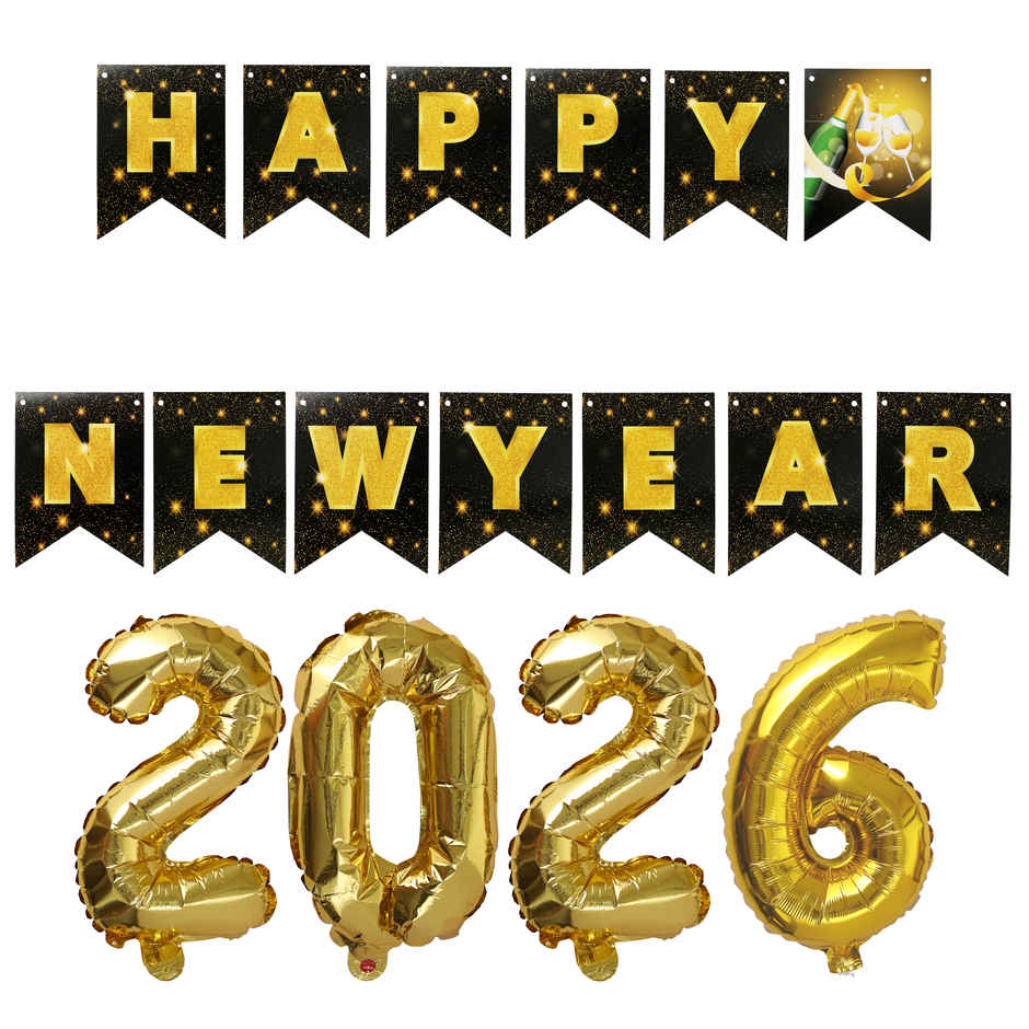 Happy New Year Party Kit | Banner + 2026 Foil Balloons | Party Decoration | Party Needs| Propcon