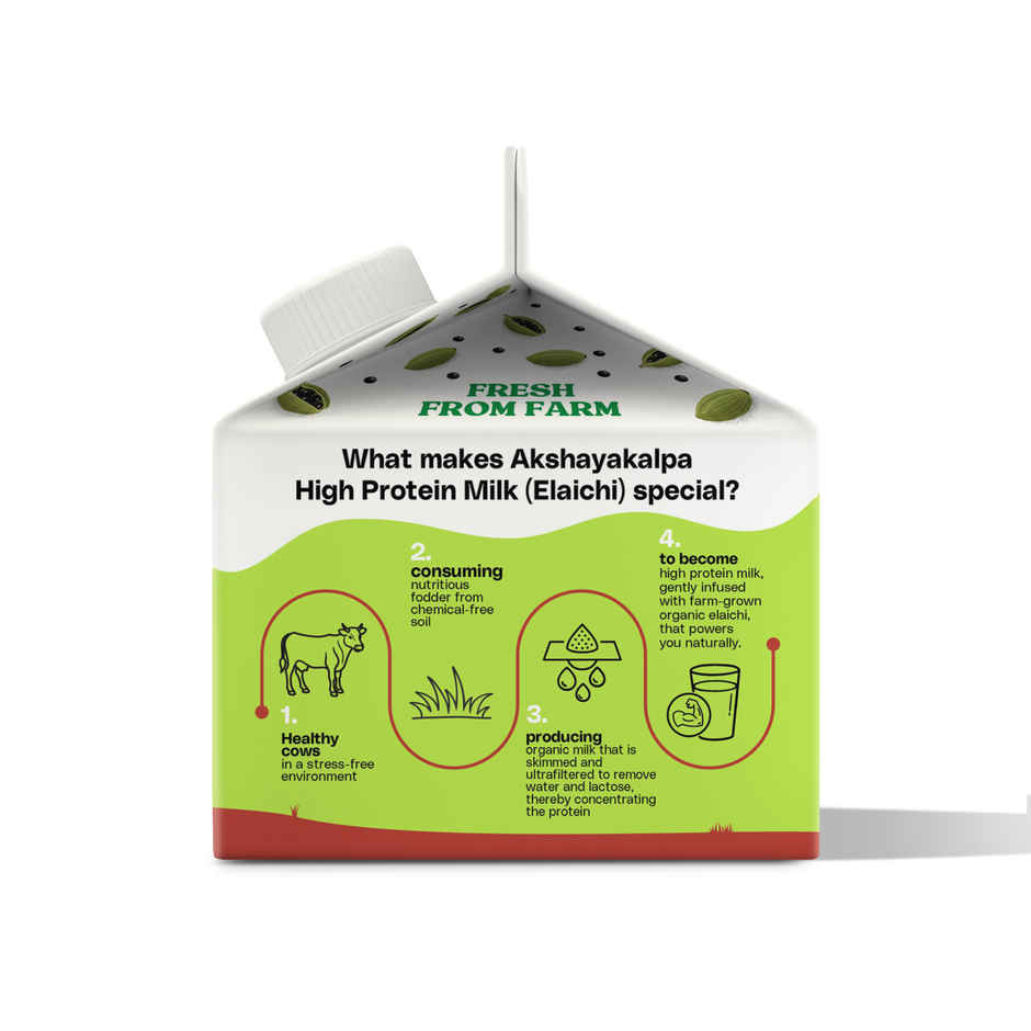 Akshayakalpa Organic High Protein Cow Fresh Milk | Elaichi | 25g Protein | Gable Top Pack