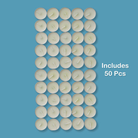 Tea Light Candles | Premium and Long Burning | 8 g Aluminium Cup Festive Candles | White | Set of 50 | Oye Happy