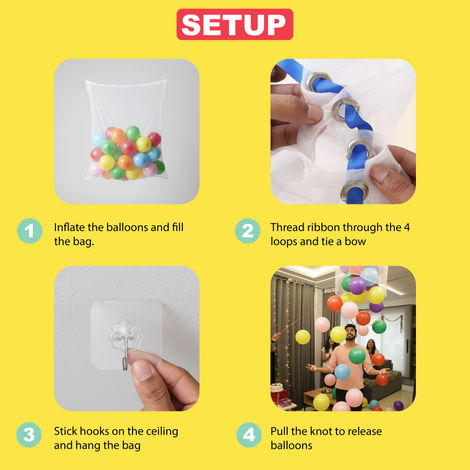 Propcon Birthday Decoration | Balloon Shower Surprise | Net Cloth with Thread