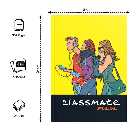 Classmate PULSE Notebook - 240 X 180 mm, 300 Pages, Unruled - Assorted Combo