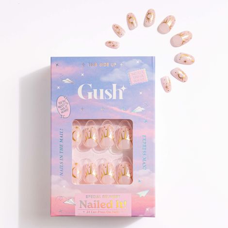 Gush Beauty Nailed It | Reusable Luxury Press On Nails | Gold Short Round | Celestial Gold | Nude & Gold