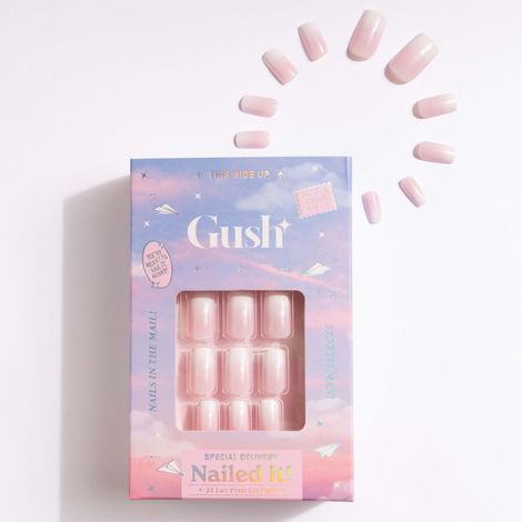 Gush Beauty Nailed It | Reusable Luxury Press On Nails | Medium Almond | Pink Ombre | Nude & White