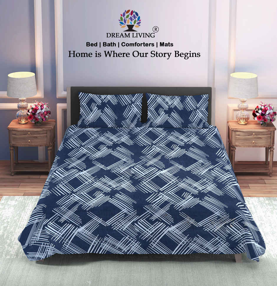Dream Living 115 GSM Double Bedsheet Set |220 x 240 cm| With 2 Pillow Covers