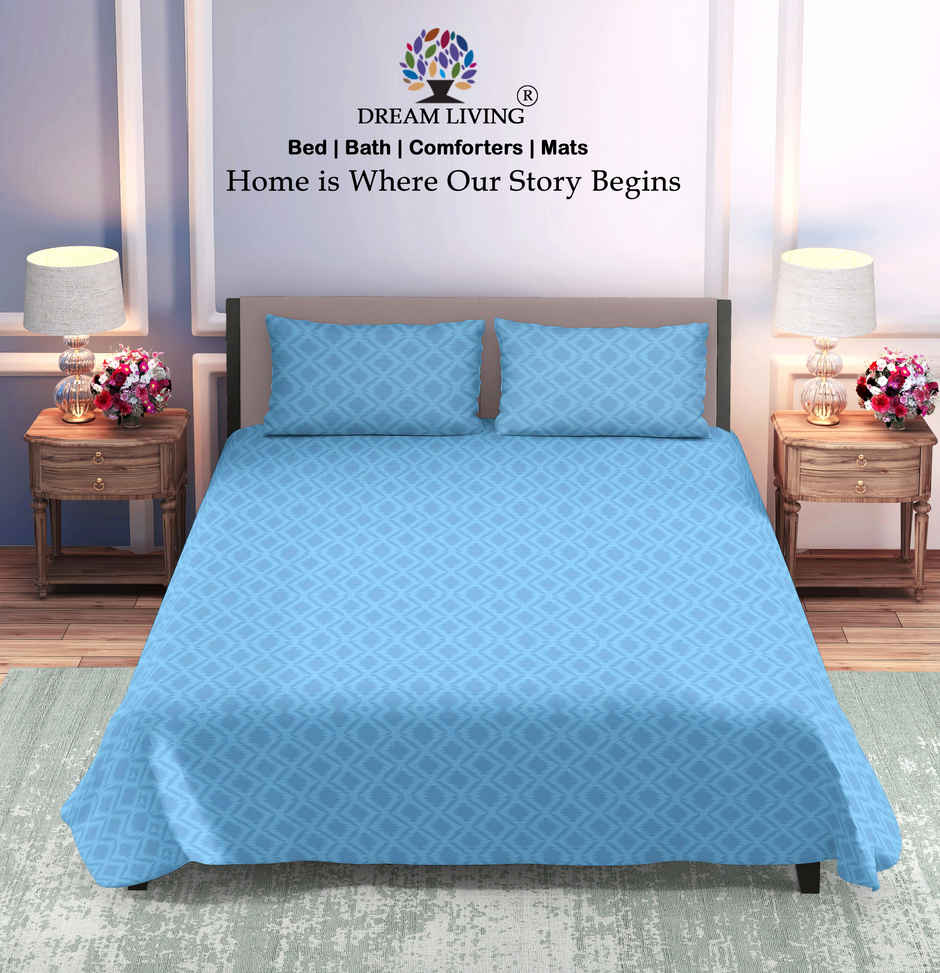 Dream Living Embossed Double Bedsheet Set | Blue - 220 x 250 cm