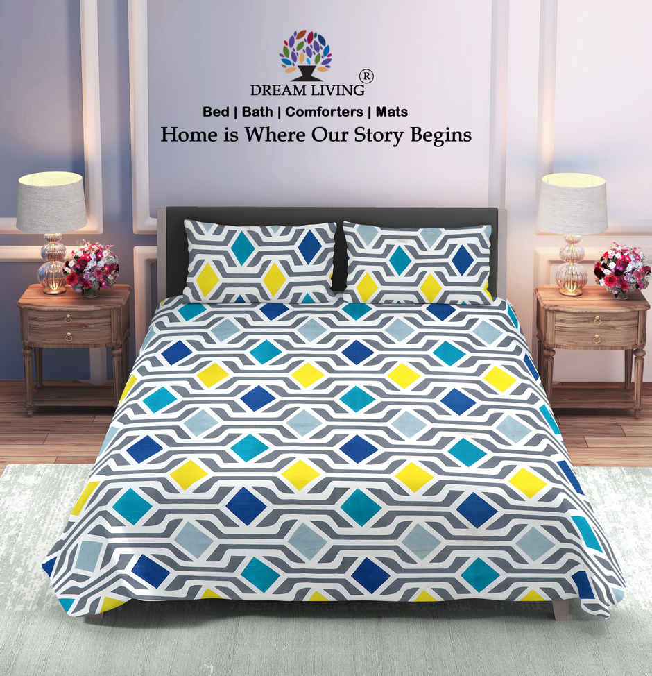Dream Living 115 GSM Double Bedsheet Set |220 x 240 cm| With 2 Pillow Covers