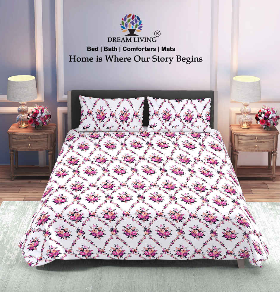 Dream Living 115 GSM Double Bedsheet Set |220 x 240 cm| With 2 Pillow Covers