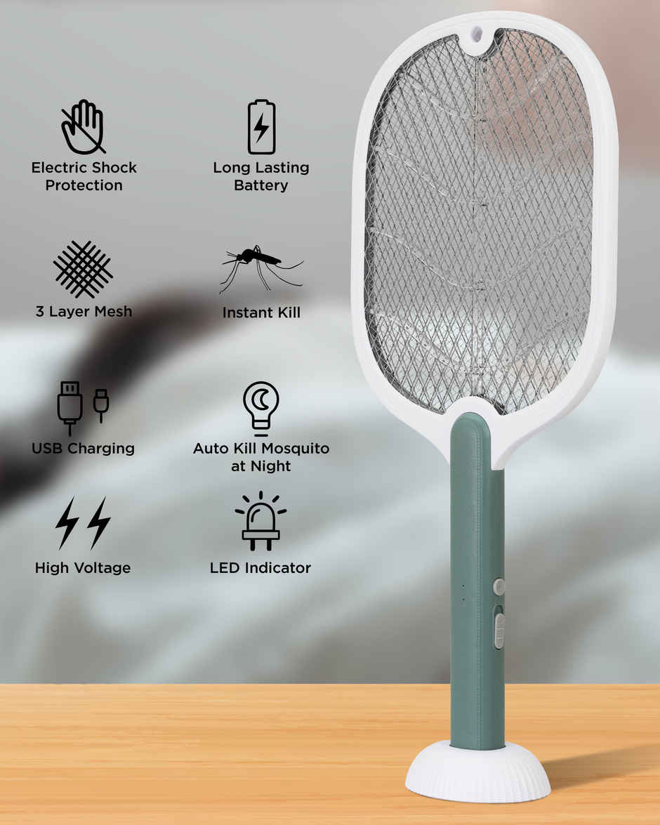 Killato Weird Wolf 2 In 1 UV Light Electric Mosquito Racquet | WHite & Green
