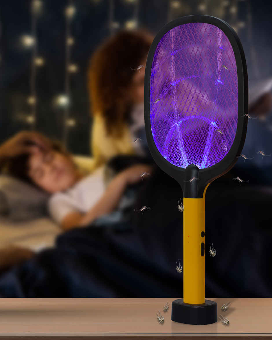 Killato Weird Wolf 2 In 1 Uv Light Mosquito Bat Racket Usb Type-C Charging, (Yellow-Black)