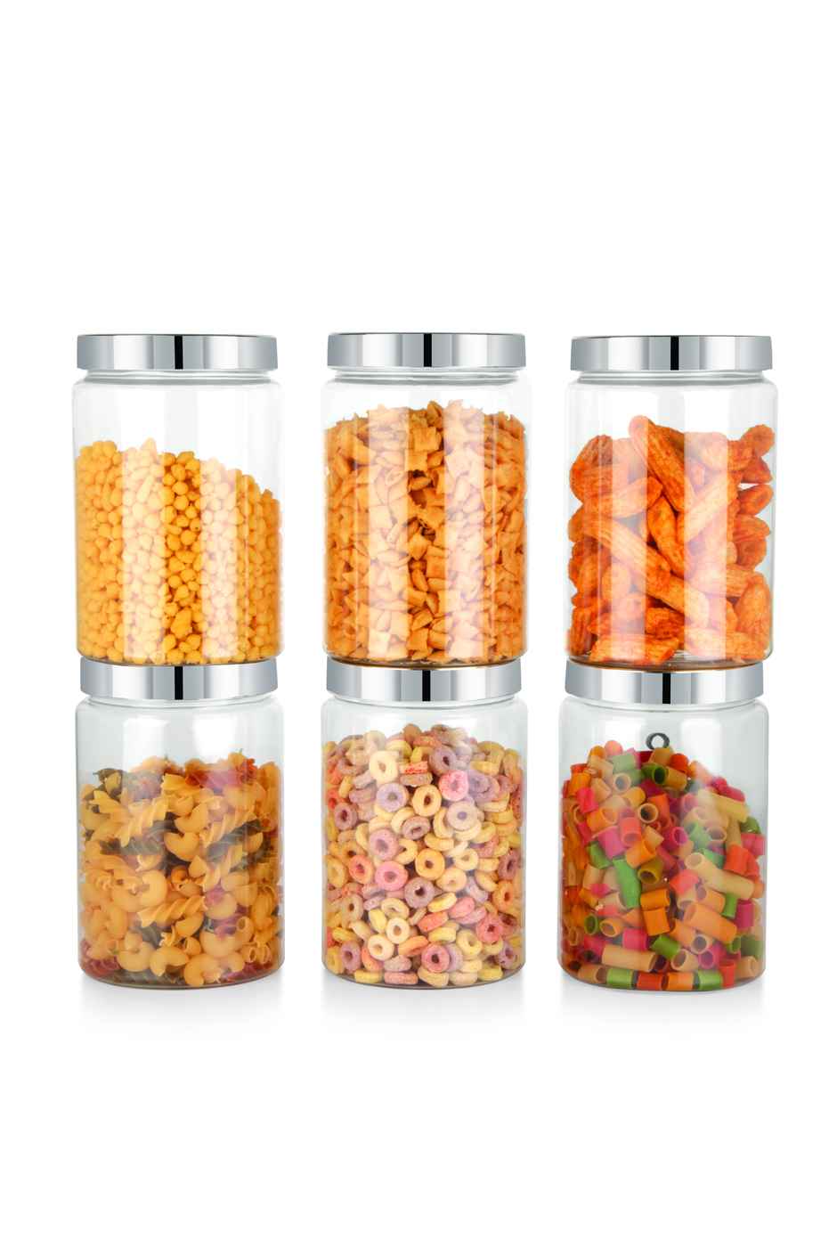 YouBee Plastic Storage Steel Cap Jar Set | Multipurpose Jar Set | 1500 ml | Set of 6