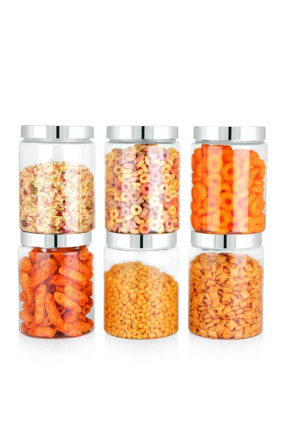 YouBee Plastic Storage Steel Cap Jar Set | Multipurpose Jar Set | 1200 ml | Set of 6
