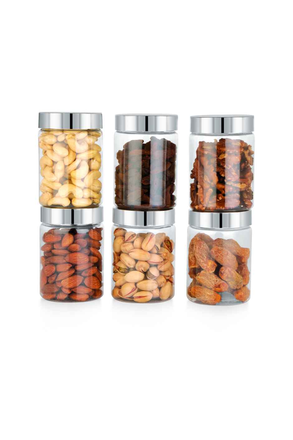 YouBee Plastic Storage Steel Cap Jar Set | Multipurpose Jar Set | 300 ml | Set of 6