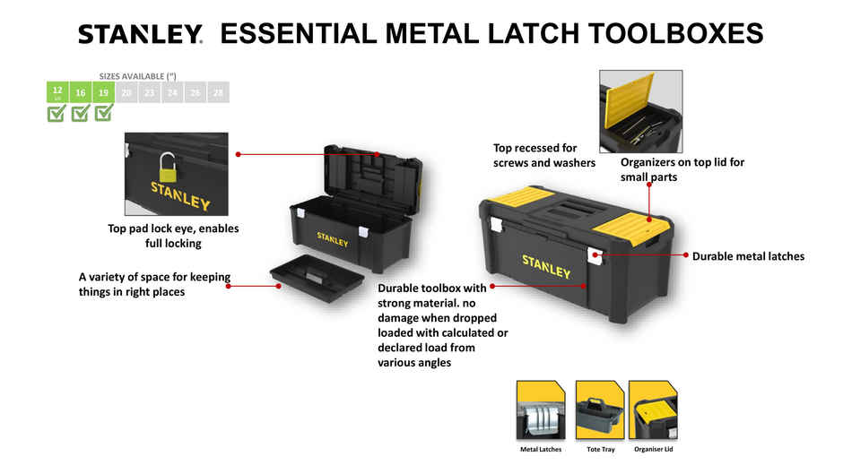 STANLEY STST1-75518-8 16'' Organised Heavy-Duty Portable Essential Toolbox,8L Capacity,41x19.5x20 cm