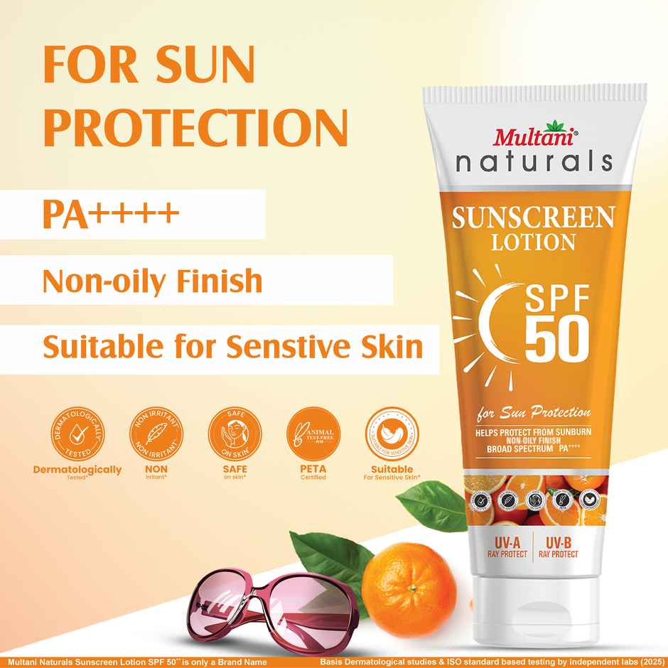 Multani Naturals SPF 50 PA++++ Vitamin C Sunscreen Lotion | Prevent Sunburn | No White Caste