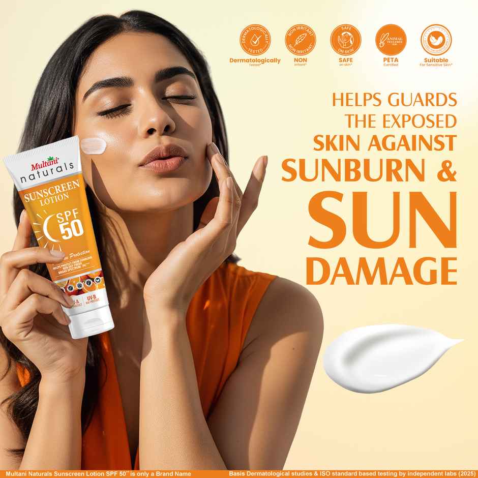 Multani Naturals SPF 50 PA++++ Vitamin C Sunscreen Lotion | Prevent Sunburn | No White Caste