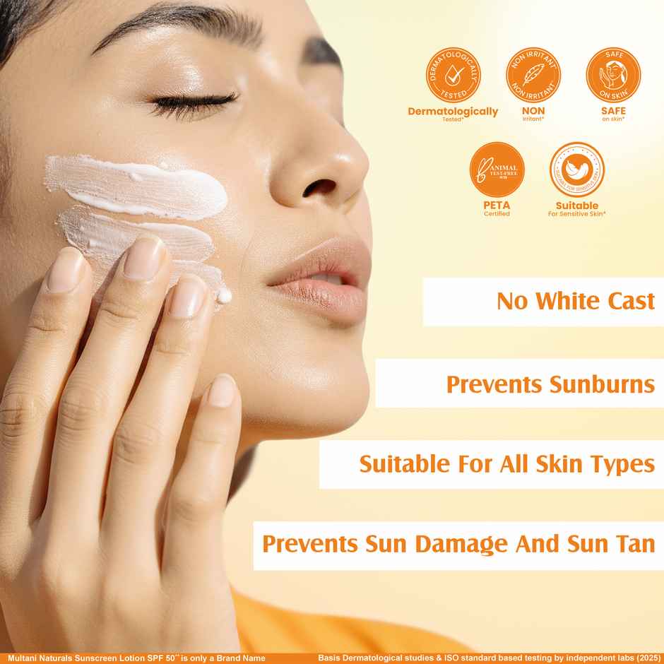 Multani Naturals SPF 50 PA++++ Vitamin C Sunscreen Lotion | Prevent Sunburn | No White Caste