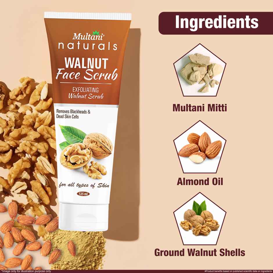 Multani Naturals Walnut Face Scrub | Removes BlackHead & Dead Skin Cells| Unclog Pores