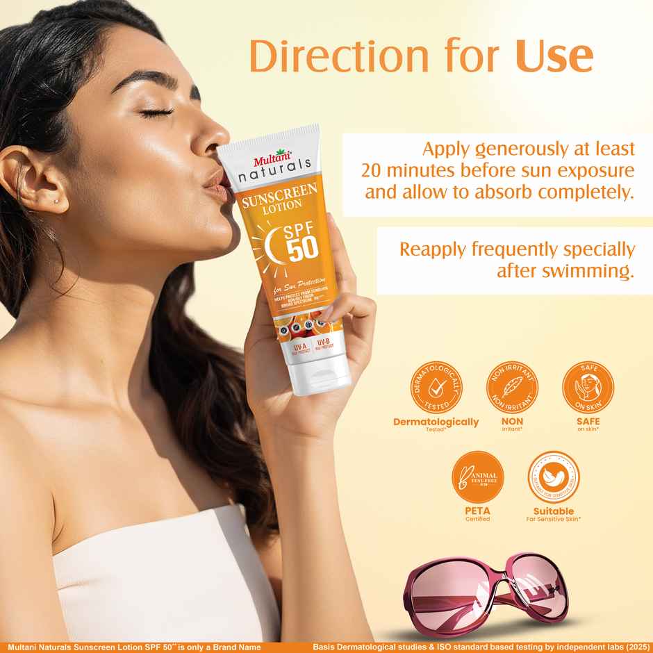 Multani Naturals SPF 50 PA++++ Vitamin C Sunscreen Lotion | Prevent Sunburn | No White Caste