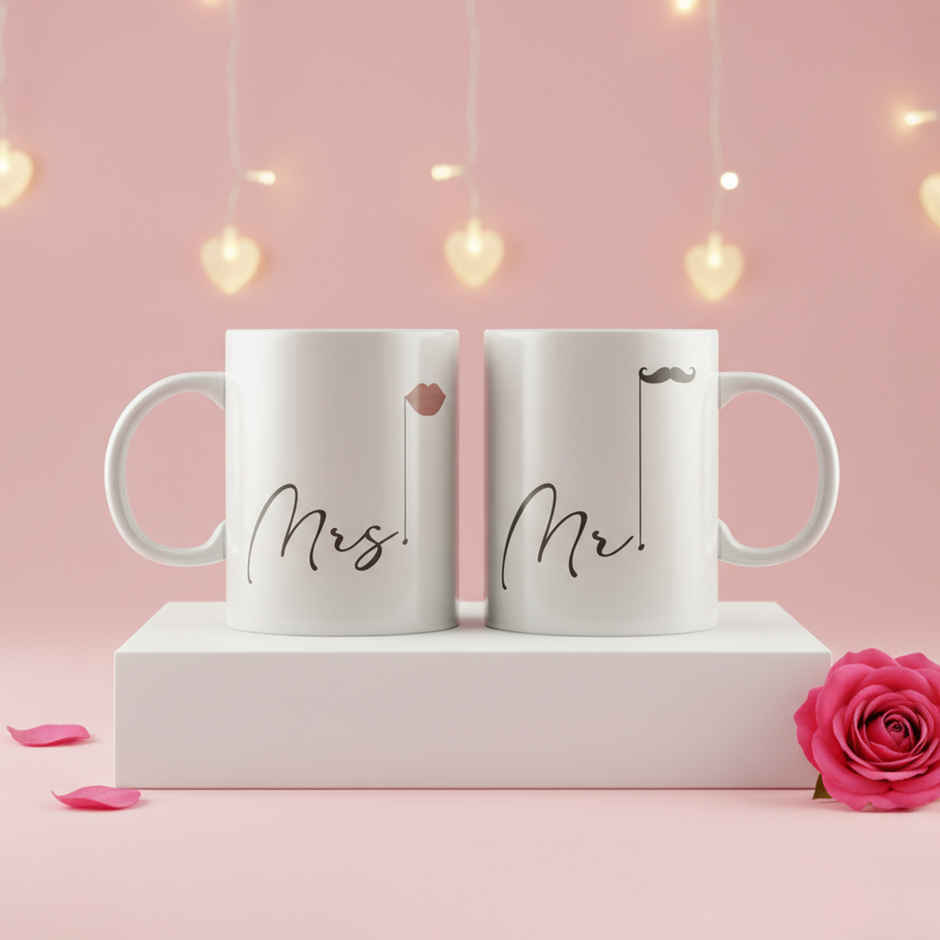 Mrs and Mr Ceramic Tea Coffee Mug Set | Cute Couple Mugs Valentine Gift | EcraftIndia