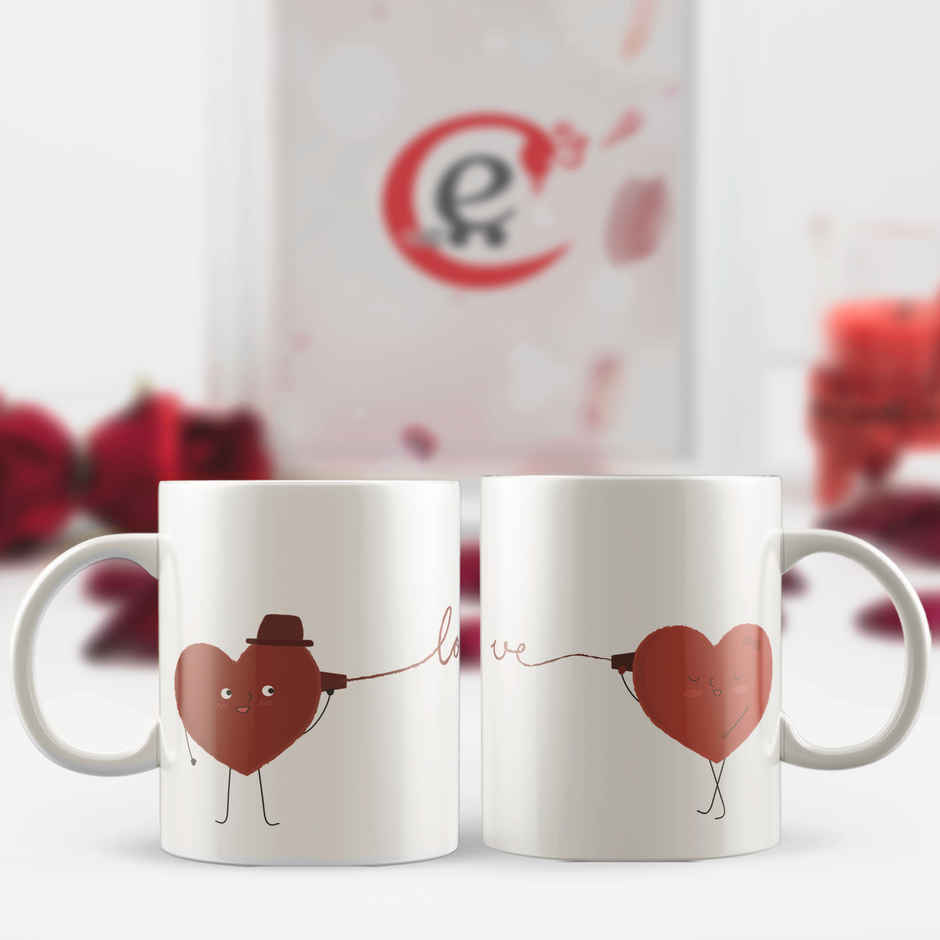 Loving Heart Ceramic Tea Coffee Mug Set | Cute Couple Mugs Valentine Gift | EcraftIndia
