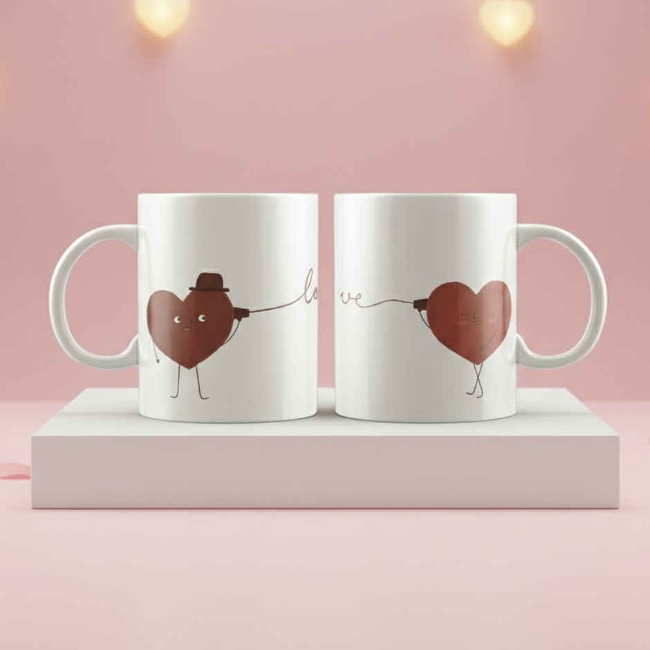 Loving Heart Ceramic Tea Coffee Mug Set | Cute Couple Mugs Valentine Gift | EcraftIndia