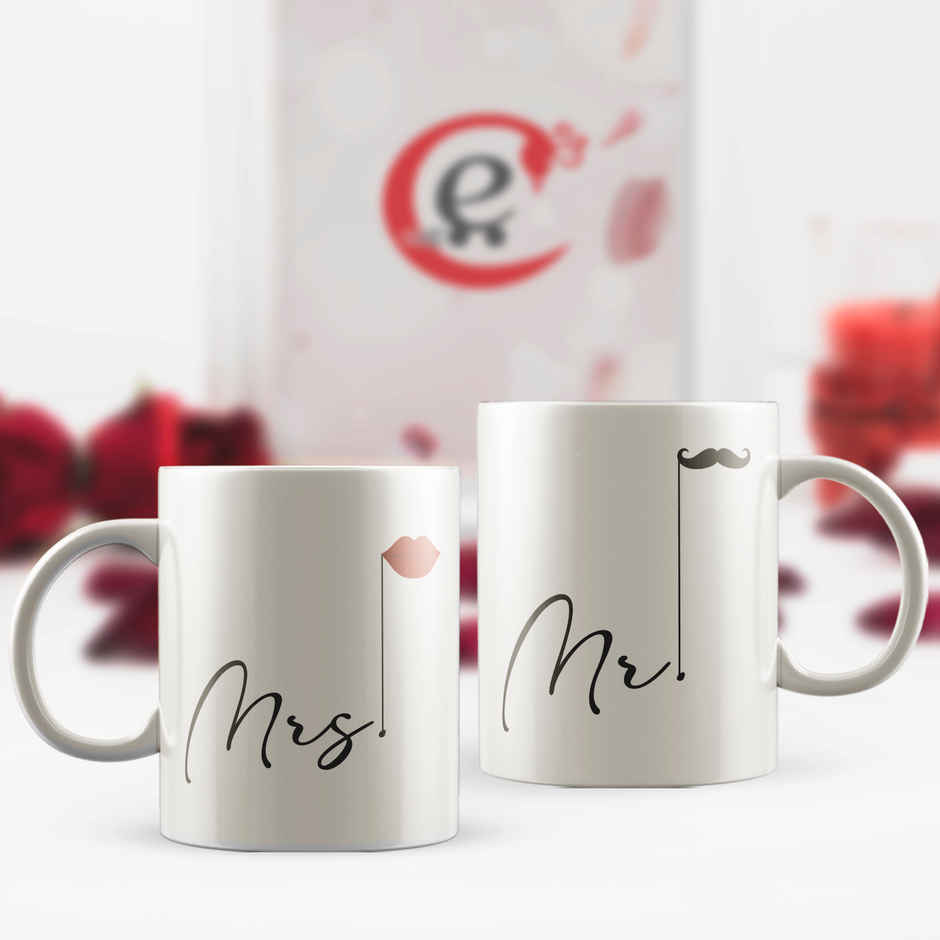 Mrs and Mr Ceramic Tea Coffee Mug Set | Cute Couple Mugs Valentine Gift | EcraftIndia