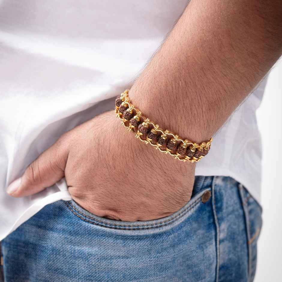 Astrotalk Gold-Plated Beaded Rudraksha Bracelet for Spiritual Wear 