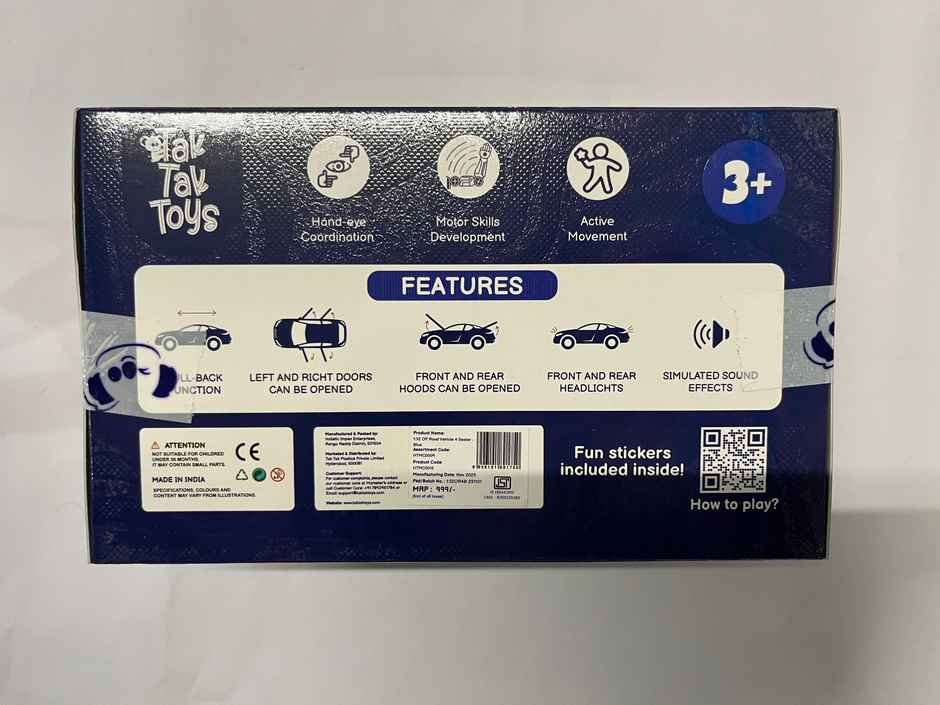 Tak Tak Toys Die Cast Off Road Monster Car with Metal Body 4-Seater Openable Doors Blue