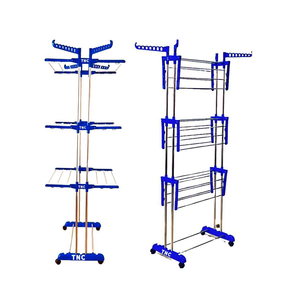 TNC Blue Double Poll 3 Tier Stainless Steel Cloth Dryer Stand