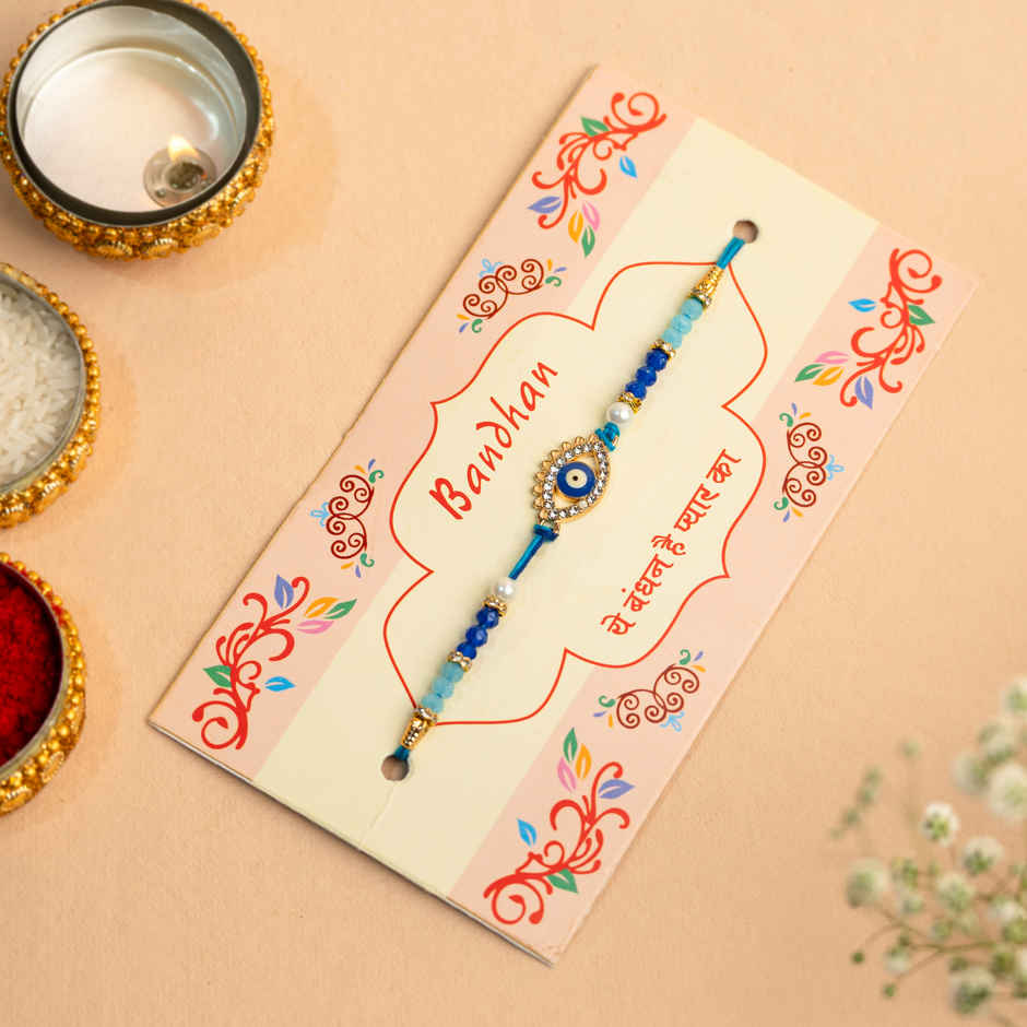 Rakhi for Brother | Evil Eye Blue Beads | Pack of 1 | Tomuncle