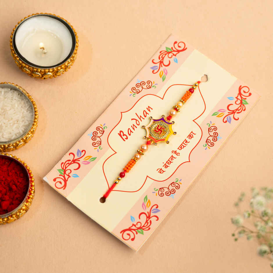 Divine Swastik Meenakari Thread Rakhi for Brother | Pack of 1 | Bandhan