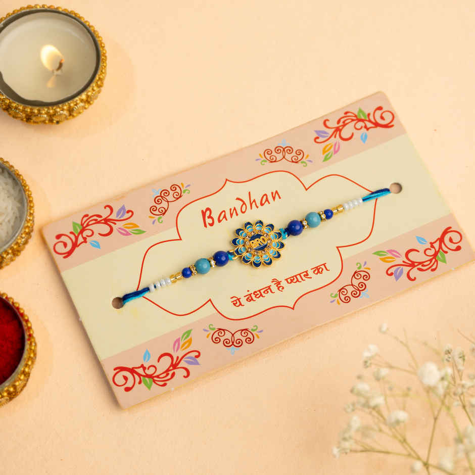 Designer Blue Petal BRO Floral Thread Rakhi | Pack of 1 | Bandhan