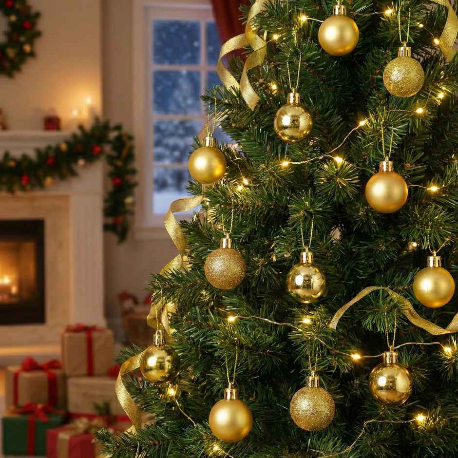 Christmas Tree Hanging Golden Balls | 3 cm | Classic Tree Decor | Mad Over Print