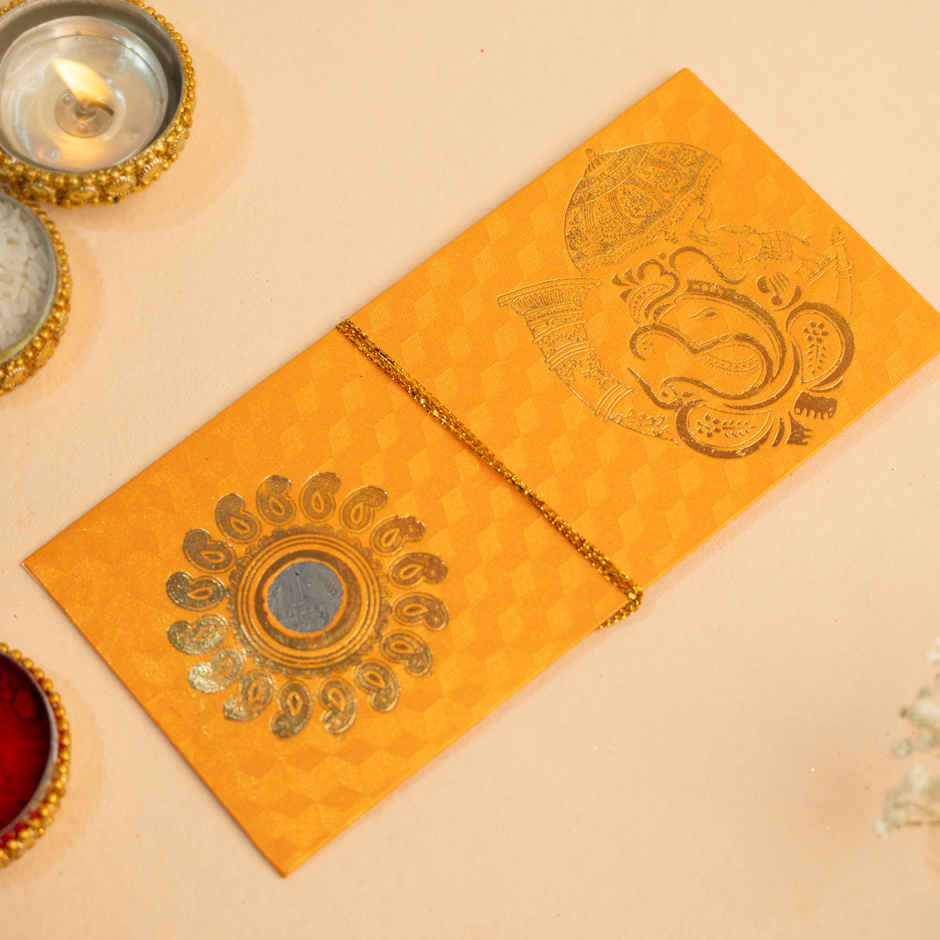 Shree Ganesh Orange Shagun Envelope With Coin | Picfest