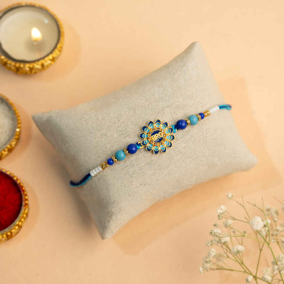 Designer Blue Petal BRO Floral Thread Rakhi | Pack of 1 | Bandhan