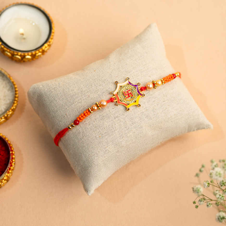 Divine Swastik Meenakari Thread Rakhi for Brother | Pack of 1 | Bandhan
