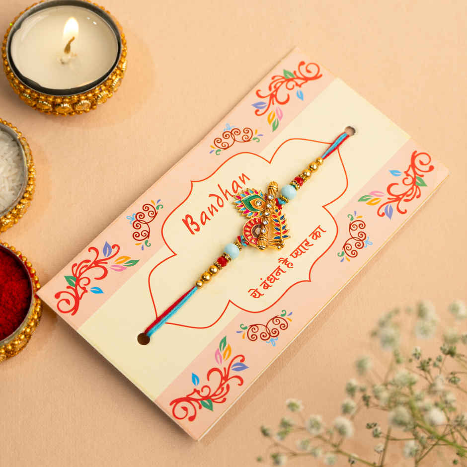 Mor Pankh Krishna Ji Rakhi | Peacock | Pack of 1 | Tomuncle