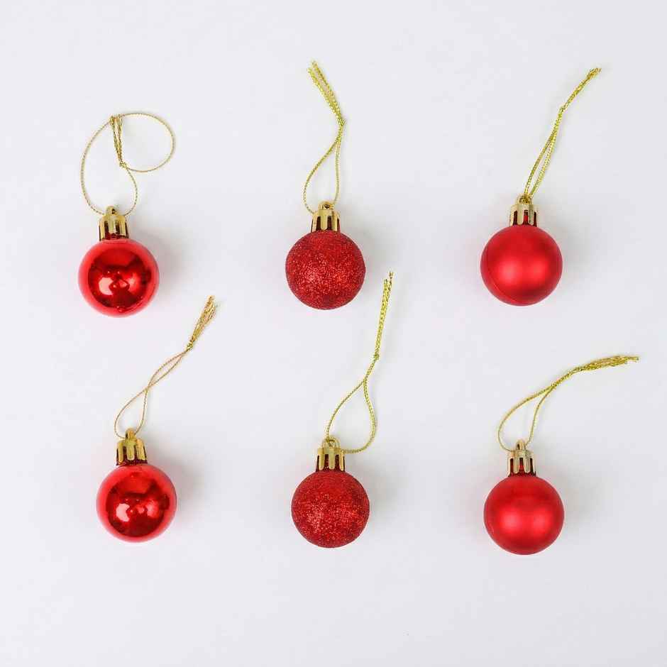 Christmas Tree Hanging Red Balls | 3 cm | Pack of 6 | Classic Tree Decor | Mad Over Print