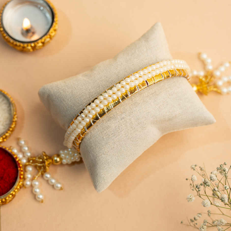 Lumba Rakhi for Bhabhi and Sister | with Roli Chawal | Pack of 1 | Tied Ribbons